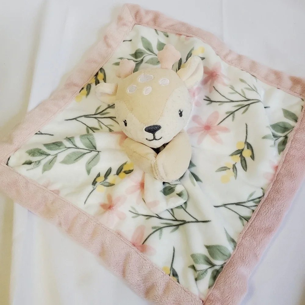 Lullaby Lane Floral Fawn Deer Security Blanket‎ Lovey Rattle Plush